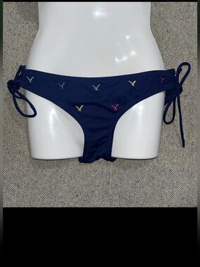 Vintage American Eagle Embroidered Eagles Logo Navy Blue Swim Bikini Bottoms
